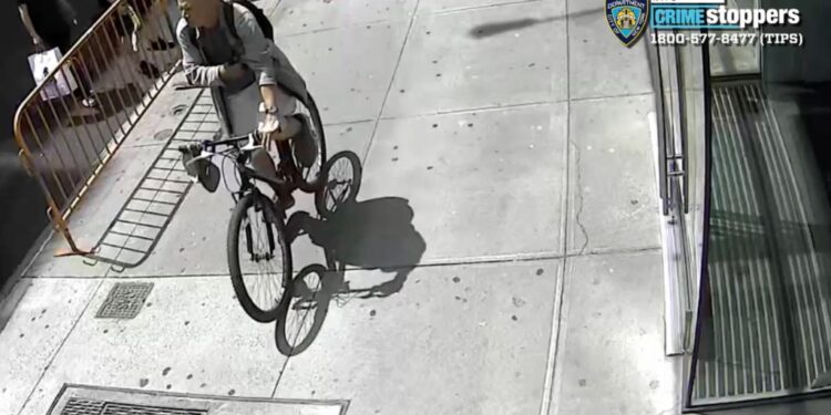 The suspect peddled away after hurling a bag of poop at the victim, which landed in an open car window in SoHo