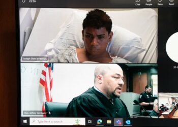 Bernardo Raul Castro Mata appearing on a video call for his arraignment for allegedly shooting two NYPD officers in Queens.