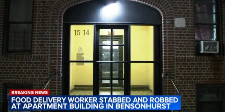 The 24-year-old victim was delivering food to an apartment on West 8th Street near Avenue O in Bensonhurst around 9:15 p.m. and calling up the customer when two assailants suddenly approached him, police said.