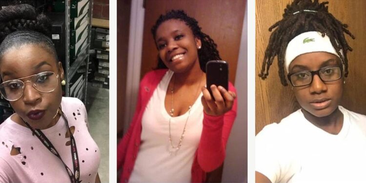 A collage of three young Black women. The first is wearing gold glasses and a pink sweater with holes. The second is wearing a white blouse and hot pink cardigan. The third is wearing black glasses and a white Lacoste shirt and headband.