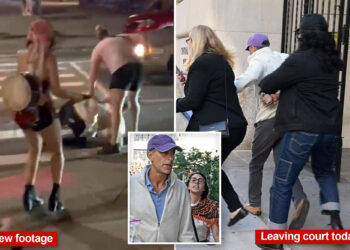 Jonathan Kaye, millionaire banker accused of slugging woman at Brooklyn Pride event, heckled by protesters after getting charged with assault