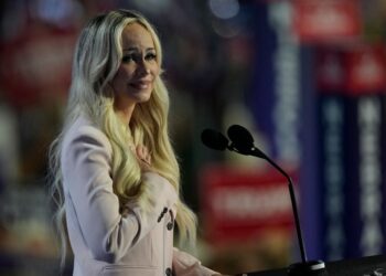 Anne Fundner speaks during the Republican National Convention Tuesday, July 16, 2024, in Milwaukee.