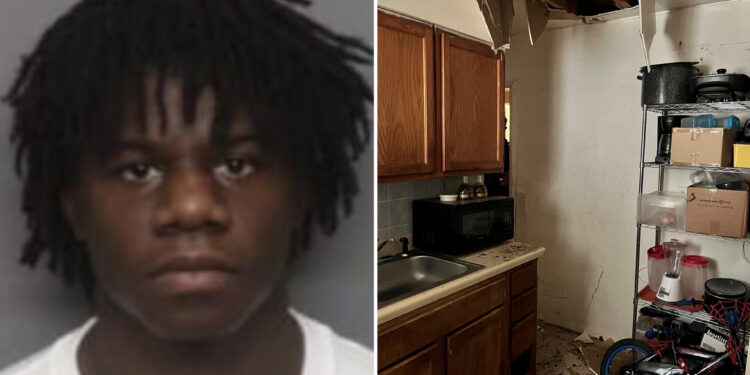 Bumbling murder suspect hiding during raid falls through ceiling and lands at feet of US Marshals