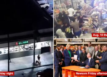 California thieves strike 3 7-Eleven stores in under 20 minutes hours after Gavin Newsom signed 'landmark' package to curb smash-and-grab crime