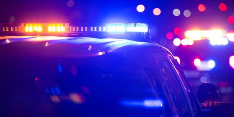 Cop car lights on at night