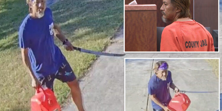 Machete-wielding wacko douses neighbors' homes in gasoline in caught-on-camera crime