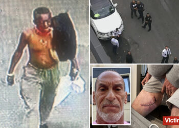 Shirtless whacko knifes two men when they catch him tossing trash on their sidewalk: cops