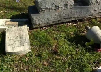 Gravestones knocked down by fired employees of New Park Cemetery in Memphis.