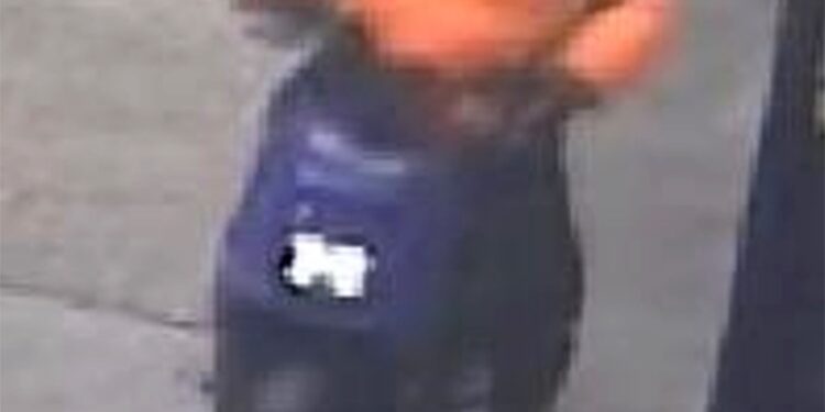 screenshot of surveillance footage which shows the suspected perp riding his blue moped on the sidewalk in the bronx
