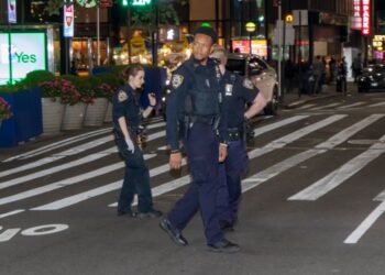 NYPD at the scene of a stabbing on W 40th St near Broadway in the Times Square neighborhood of Manhattan.