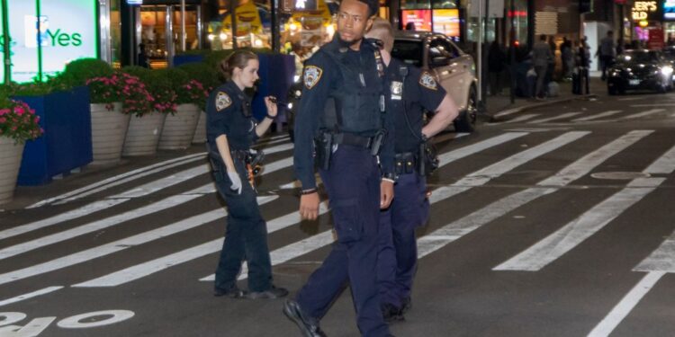 NYPD at the scene of a stabbing on W 40th St near Broadway in the Times Square neighborhood of Manhattan.