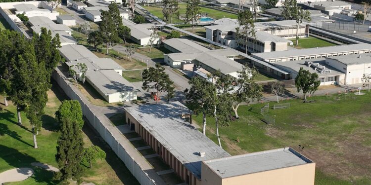 An aerial view of Los Padrinos Juvenile Hall in Downey, California.