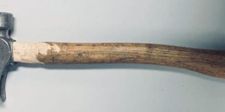 A hammer allegedly used by Tommy Sprauve to assault a subway passenger on Jan. 27, 2025.