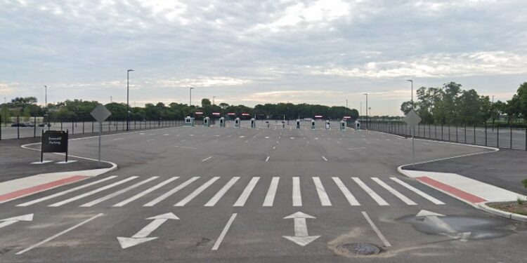 The parking lot at UBS Arena, home to the New York Islanders.