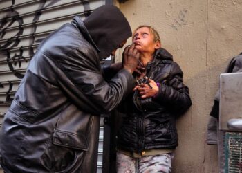 A woman getting injected with drugs at the Hub in the Bronx on Dec. 29, 2024.