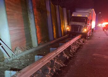 A drunken tractor-trailer driver was busted Monday night after he crashed into a guardrail on the Long Island Expressway – collapsing two street lamps and leaving behind a trail of fuel and debris that took several hours to clean up, cops said.