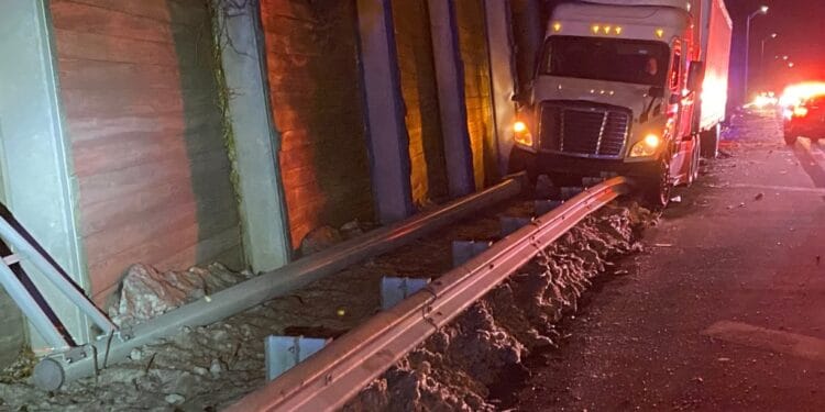 A drunken tractor-trailer driver was busted Monday night after he crashed into a guardrail on the Long Island Expressway – collapsing two street lamps and leaving behind a trail of fuel and debris that took several hours to clean up, cops said.