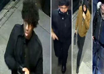 A four-member mugging crew bashed a 40-year-old man with a hammer and slugged a 16-year-old boy during a brutal attack inside the Tian Yi pool hall in Flushing, cops said Thursday.