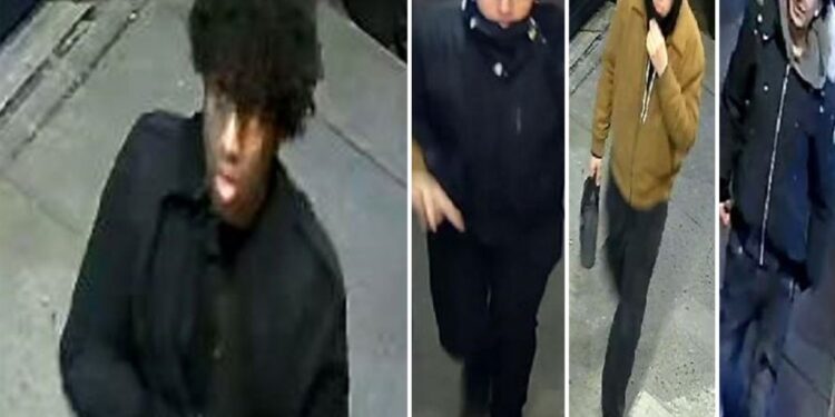 A four-member mugging crew bashed a 40-year-old man with a hammer and slugged a 16-year-old boy during a brutal attack inside the Tian Yi pool hall in Flushing, cops said Thursday.