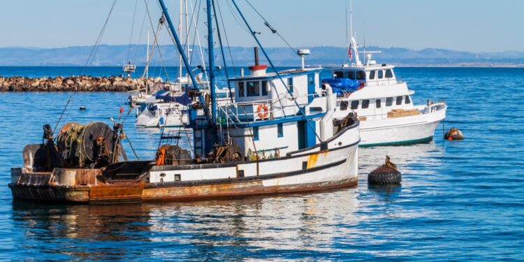 The fishermen reeled in the "wrapped" body on their boat (not pictured) on Friday, officials said.