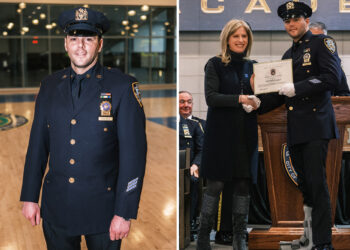 Hero cop wounded in a shootout with attempted murder suspect promoted at NYPD ceremony