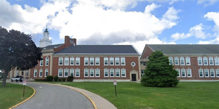 An exterior shot of Westhampton Beach Middle and High School.