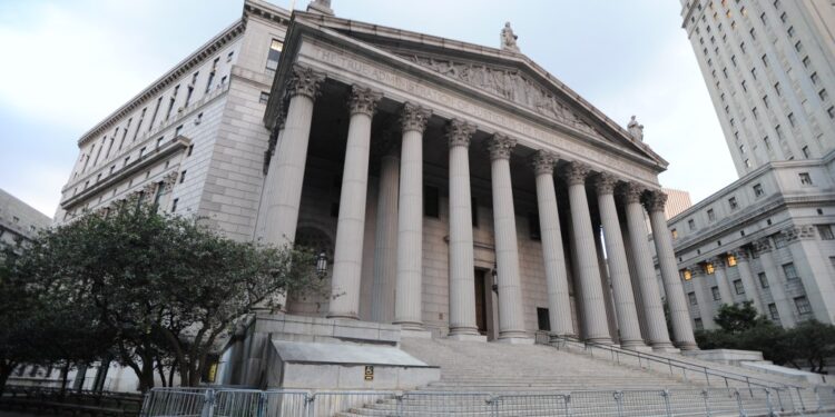 A large stone building with columns, the Manhattan Supreme Courthouse in New York, NY as photographed on August 19, 2016.