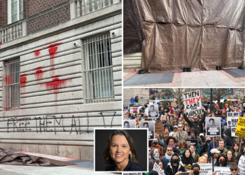 Vandals splash Columbia University president's home with red paint as protests rage over ICE arrest of Mahmoud Khalil: cops
