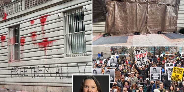 Vandals splash Columbia University president's home with red paint as protests rage over ICE arrest of Mahmoud Khalil: cops