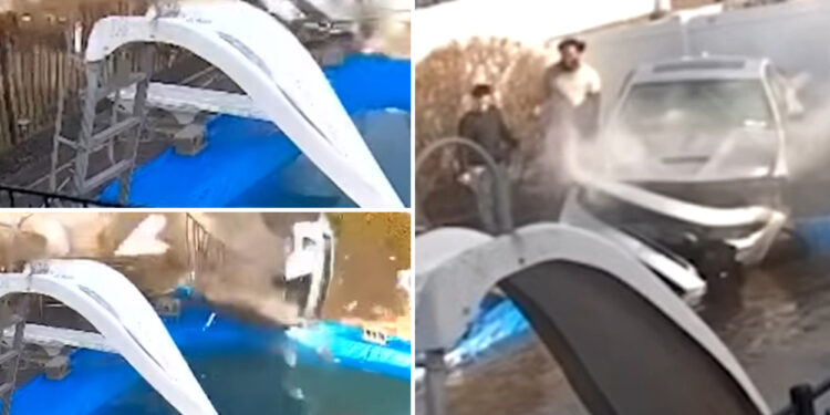 Wild video shows Long Island driver crashing into pool