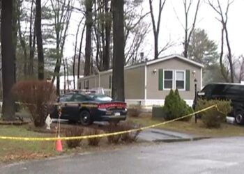 Police at the scene of the shooting.