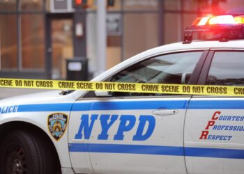 A general view of crime scene do not cross tape near an NYPD car in New York, NY on July 28 2017.