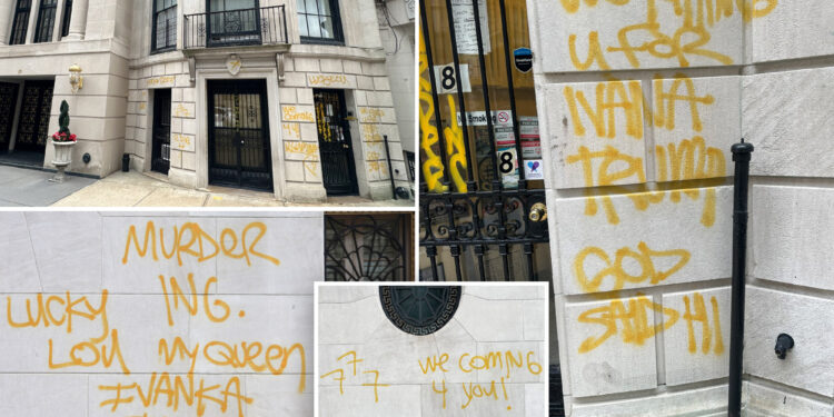 Mystery graffiti appears on several buildings surrounding Ivana Trump's gilded NYC townhouse: cops