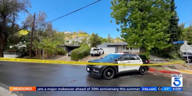 The crime scene iin Woodland Hills, Los Angeles, where police found the murdered Aleksandre Modebadze