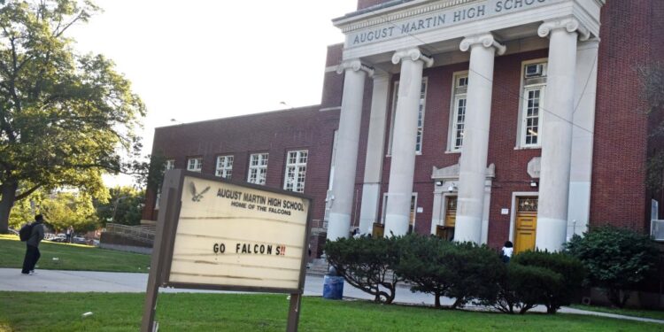9/21/23  Real estate images of kids arriving at August Martin High School in Jamaica, Queens. (pictured)