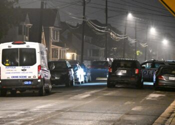 The Suffolk County Police are investigating an incident where an officer was stabbed at a car stop on Gibbs Road in Amityville Harbor just after 1:00 a.m. Tuesday May 6, 2025.