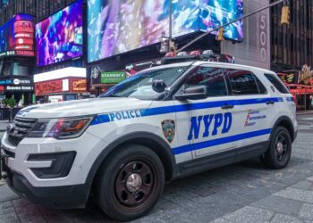 NYPD police car in Times Square.