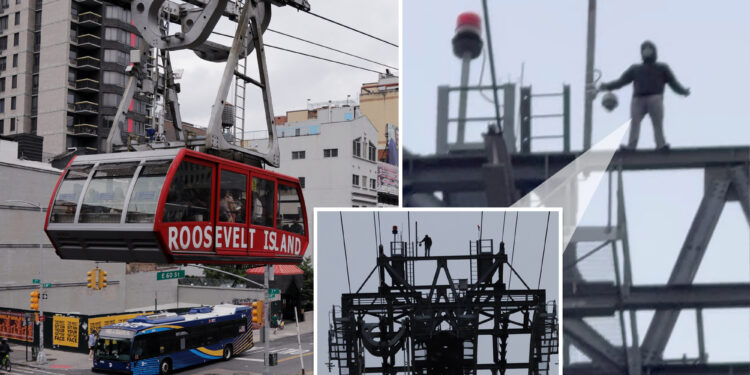 Man scales 250-foot-high Roosevelt Island Tram tower in NYC
