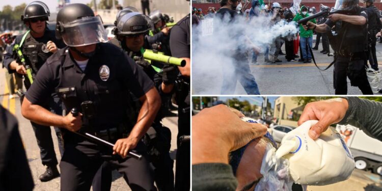 This is all the riot gear that LA cops are using to break up anti-ICE protests
