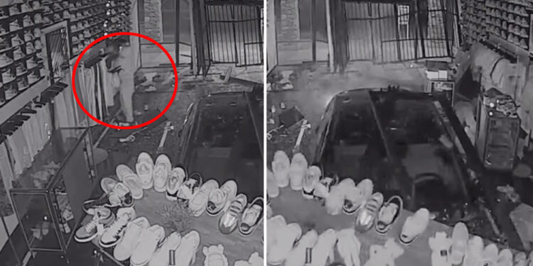 Hooded thief caught on camera plowing stolen car into Phoenix streetwear store before making off with designer clothes
