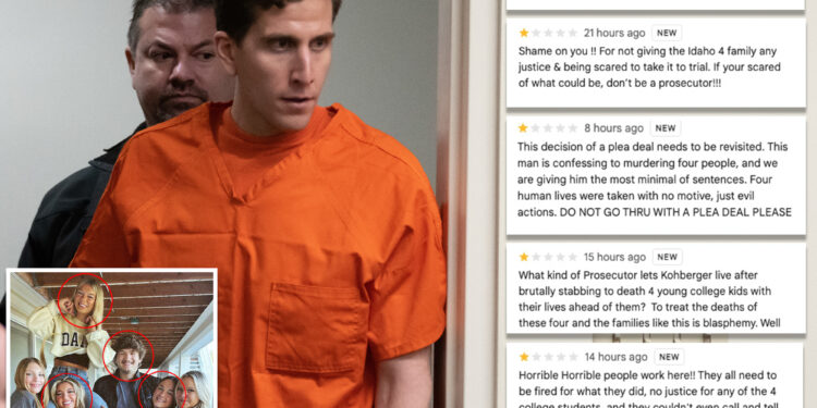 Idaho prosecutor's office hit with one-star reviews after controversial Brian Kohberger plea deal