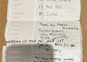 Notes found on Shane Tamura's body, listing names, documentary, and a message.