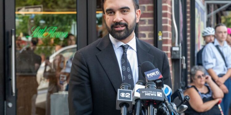 Zohran Mamdani, NYC mayoral candidate, speaking to the media