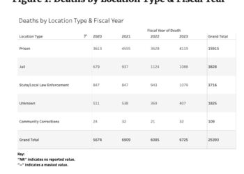 Screenshot of a table on the BJA's website showing data collected under the Death in Custody Reporting Act.