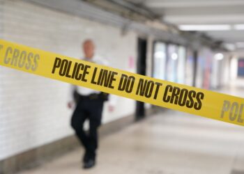 Police tape at a crime scene in Penn Station.