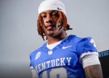 Jamarion Wilcox in a blue Kentucky Wildcats football jersey.
