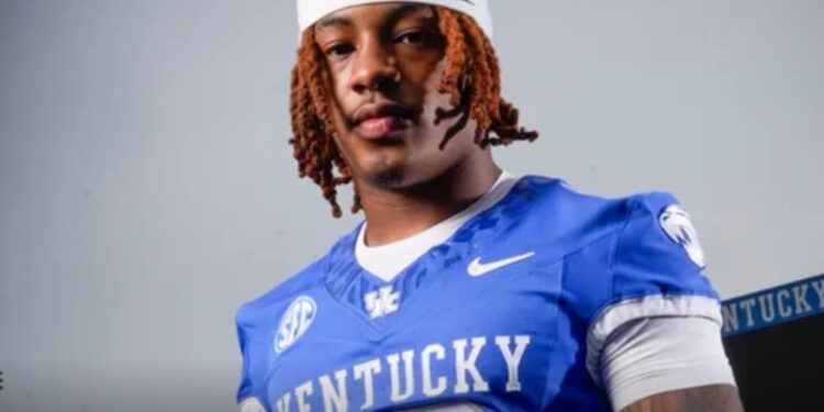Jamarion Wilcox in a blue Kentucky Wildcats football jersey.
