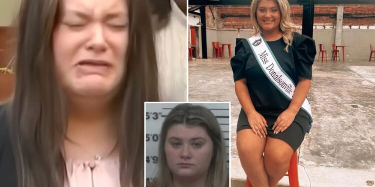 Former Georgia beauty queen Trinity Poague breaks down after being sentenced in murder of ex-boyfriend's toddler son