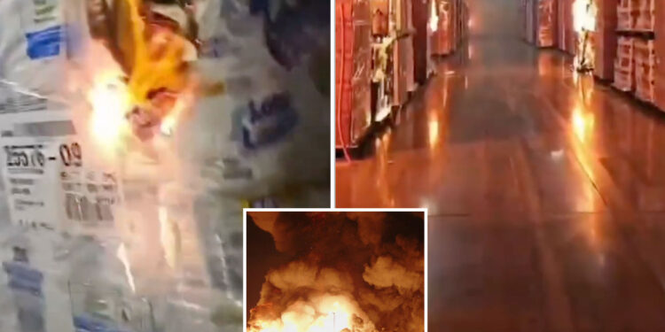 Video of Ontario fire warehouse shows alleged disgruntled employee start fire